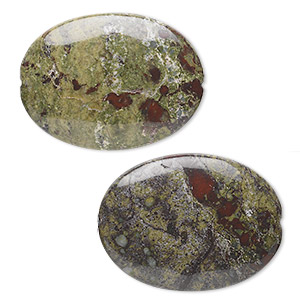 Bead, dragon blood jasper (natural), 40x30mm flat oval, B grade, Mohs hardness 6-1/2 to 7. Sold per pkg of 2.
