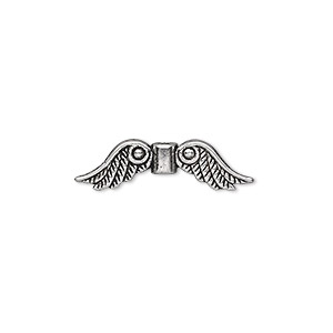 Bead, antique silver-plated &quot;pewter&quot; (zinc-based alloy), 23x6mm double-sided angel wings. Sold per pkg of 20.