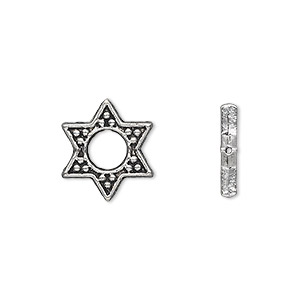 Bead, antique silver-plated &quot;pewter&quot; (zinc-based alloy), 15x13mm star with cutout center, fits up to 5mm bead. Sold per pkg of 20.