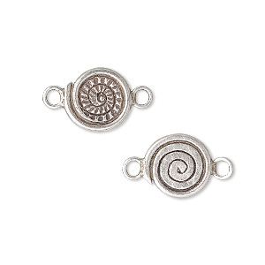 Link, antiqued sterling silver, 18x11mm corrugated round spiral. Sold ...