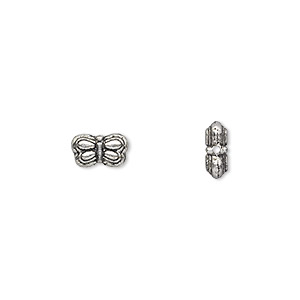 Bead, antique silver-plated &quot;pewter&quot; (zinc-based alloy), 8x5mm double-sided butterfly. Sold per pkg of 50.