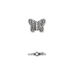 Bead, antique silver-plated &quot;pewter&quot; (zinc-based alloy), 10x8mm double-sided butterfly. Sold per pkg of 50.