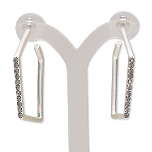 Earring, glass rhinestone with silver-plated steel and 