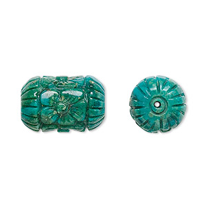 Bead, turquoise (dyed / stabilized), blue, 18x12mm carved tube, B grade, Mohs hardness 5 to 6. Sold individually.