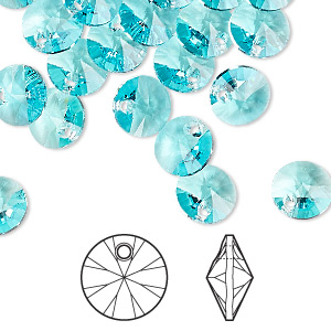 Drop, Crystal Passions&reg;, light turquoise, 8mm mini disk pendant (6428). Sold per pkg of 12.