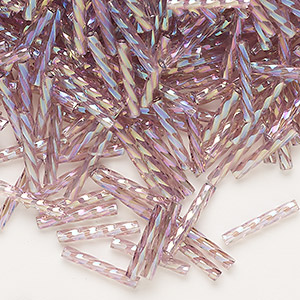 Bugle bead, Dyna-Mites&#153;, glass, transparent rainbow light purple, 12mm twisted. Sold per 50-gram pkg.