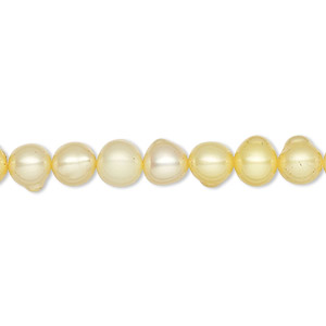 Pearl, cultured freshwater (dyed), jonquil, 6-7mm semi-round, C- grade, Mohs hardness 2-1/2 to 4. Sold per 16-inch strand.
