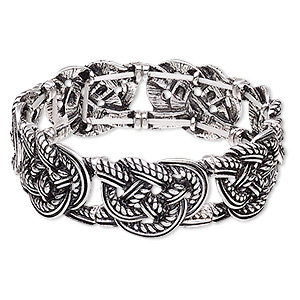 Bracelet, stretch, antique silver-plated &quot;pewter&quot; (zinc-based alloy), 22mm wide with knot design, 7-1/2 inches. Sold individually.
