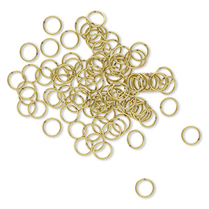 Jump ring, brass, 10mm soldered round, 8mm inside diameter, 18 gauge. Sold per pkg of 100.