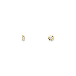 Bead cap, gold-plated brass, 3x1mm ribbed round, fits 2-4mm bead. Sold per pkg of 100.