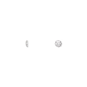 Bead cap, silver-plated brass, 3x1mm ribbed round, fits 2-4mm bead. Sold per pkg of 100.