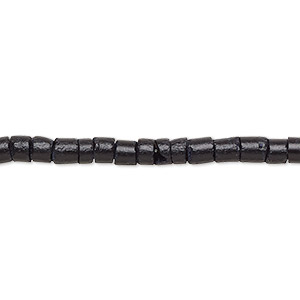 Bead, coconut shell (dyed / waxed), black, 3-5mm hand-cut heishi. Sold per pkg of (2) 24-inch strands.