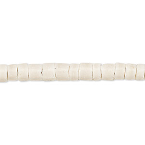 Bead, coconut shell (bleached / waxed), white, 5-6mm hand-cut heishi. Sold per pkg of (2) 24-inch strands.