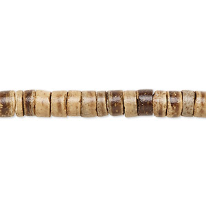 Bead, wood (waxed), light and dark brown, 5-6mm hand-cut heishi. Sold per pkg of (2) 24-inch strands.