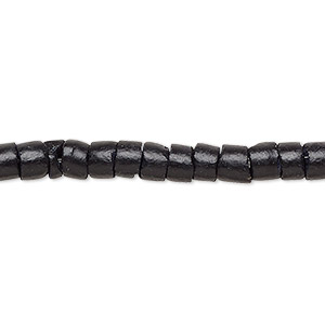 Bead, coconut shell (dyed / waxed), black, 5-6mm hand-cut heishi. Sold per pkg of (2) 24-inch strands.