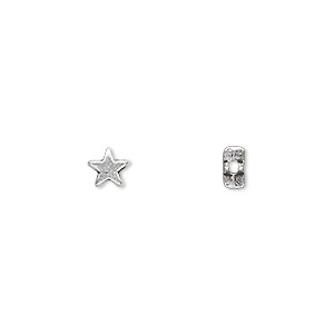 Bead, antique silver-plated &quot;pewter&quot; (zinc-based alloy), 5x5mm double-sided star. Sold per pkg of 100.