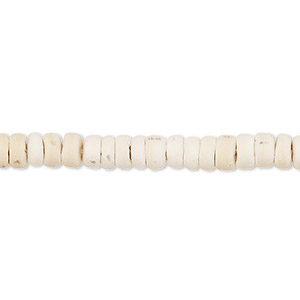 Bead, wood (bleached / waxed), white, 5x1.5mm-6x3.5mm hand-cut rondelle. Sold per pkg of (2) 15-1/2&quot; to 16&quot; strands.