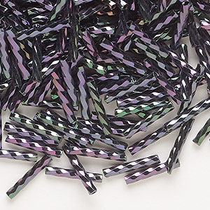 Bugle bead, Dyna-Mites&#153;, glass, opaque iris purple, 12mm twisted. Sold per 50-gram pkg.