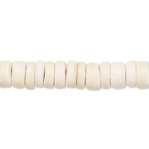 Bead, wood (bleached / waxed), white, 7x2mm-8x4.5mm hand-cut rondelle. Sold per pkg of (2) 15-1/2&quot; to 16&quot; strands.