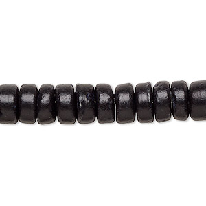Bead, wood (dyed), black, 7x2mm-8x4.5mm hand-cut rondelle. Sold per pkg of (2) 15-1/2&quot; to 16&quot; strands.