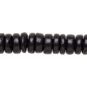 Bead, wood (dyed), black, 10x2.5mm-10.5x4mm hand-cut rondelle. Sold per 15-1/2&quot; to 16&quot; strand.