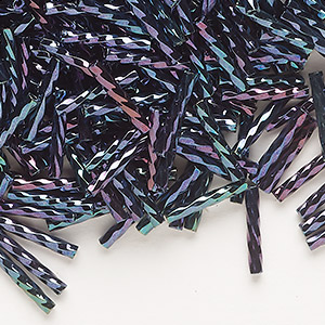 Bugle bead, Dyna-Mites&#153;, glass, opaque iris blue, 12mm twisted. Sold per 1/2 kilogram pkg.