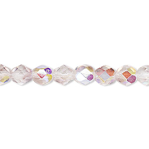 Bead, Czech fire-polished glass, two-tone, crystal/lavender AB, 6mm faceted round. Sold per 15-1/2&quot; to 16&quot; strand.