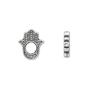 Bead, antique silver-plated &quot;pewter&quot; (zinc-based alloy), 15x13mm double-sided Fatima hand. Sold per pkg of 20.