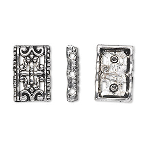 Spacer, antique silver-plated &quot;pewter&quot; (zinc-based alloy), 17x11mm 3-strand single-sided rectangle, fits up to 5mm bead. Sold per pkg of 20.