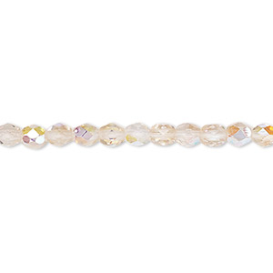 Bead, Czech fire-polished glass, two-tone, crystal/rose AB, 4mm faceted round. Sold per 15-1/2&quot; to 16&quot; strand.