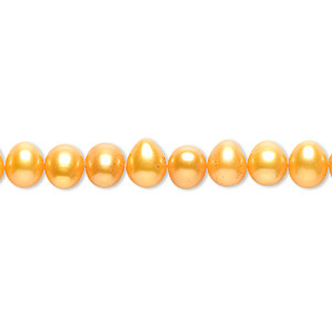 Pearl, cultured freshwater (dyed), mango, 5-6mm semi-round, C grade, Mohs hardness 2-1/2 to 4. Sold per 16-inch strand.