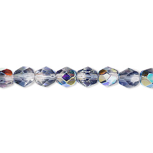 Bead, Czech fire-polished glass, two-tone, crystal/dark grey AB, 6mm faceted round. Sold per 15-1/2&quot; to 16&quot; strand.