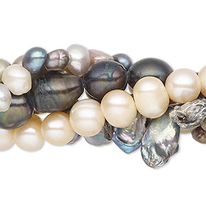 Pearl mix, cultured freshwater (bleached / dyed), mixed colors, 4x3mm-30x21mm mixed shape, D grade, Mohs hardness 2-1/2 to 4. Sold per (5) 15&quot; to 16&quot; strands.