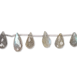 Bead, labradorite (natural), 6x4mm-10x7mm graduated hand-cut top-drilled faceted briolette, C grade, Mohs hardness 6 to 6-1/2. Sold per 4-inch strand, approximately 15 beads.