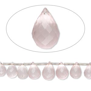 Bead, rose quartz (natural), 5x4mm-10x6mm hand-cut top-drilled faceted briolette, B grade, Mohs hardness 7. Sold per 4-inch strand, approximately 15 beads.