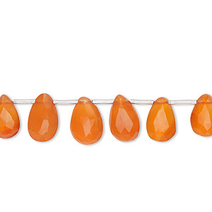 Bead, carnelian (dyed / heated), 6x4mm-10x7mm graduated hand-cut top-drilled faceted puffed teardrop, B grade, Mohs hardness 6-1/2 to 7. Sold per 4-inch strand, approximately 15 beads.