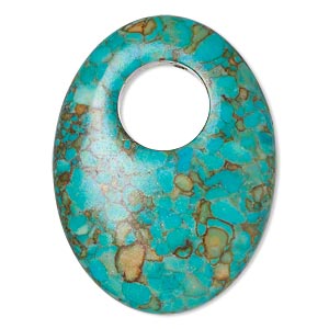 Focal, mosaic &quot;turquoise&quot; (magnesite) (dyed / assembled), blue, 40x30mm oval go-go with 12mm hole, B grade, Mohs hardness 3-1/2 to 4. Sold per pkg of 2.
