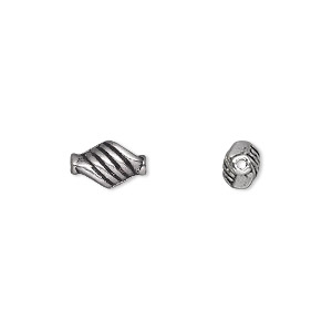 Bead, antique silver-plated &quot;pewter&quot; (zinc-based alloy), 10x6mm diamond tube. Sold per pkg of 50.