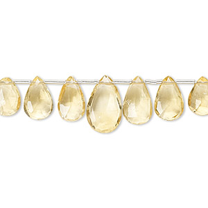 Bead, citrine (heated), 6x4mm-12x7mm graduated hand-cut top-drilled faceted puffed teardrop, B grade, Mohs hardness 7. Sold per 4-inch strand, approximately 15 beads.