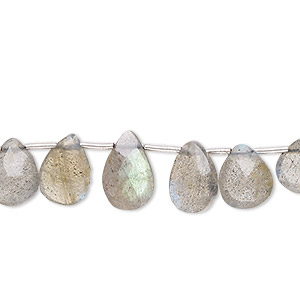 Bead, labradorite (natural), 7x5mm-11x7mm graduated hand-cut top-drilled faceted puffed teardrop, B- grade, Mohs hardness 6 to 6-1/2. Sold per 4-inch strand, approximately 10 beads.