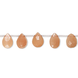 Bead, peach moonstone (natural), 8x5mm-9x6mm graduated hand-cut top-drilled faceted puffed teardrop, B grade, Mohs hardness 6 to 6-1/2. Sold per 4-inch strand, approximately 10 beads.
