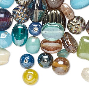 Bead mix, glass, mixed colors, 4x3mm-42x12mm mixed shape. Sold per 1/2 pound pkg, approximately 100-450 beads.
