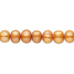 Pearl, cultured freshwater (dyed), copper, 5-6mm semi-round, C- grade, Mohs hardness 2-1/2 to 4. Sold per 16-inch strand.