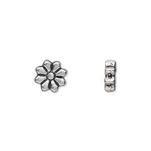 Bead, antique silver-plated &quot;pewter&quot; (zinc-based alloy), 9x9mm double-sided flat flower. Sold per pkg of 50.