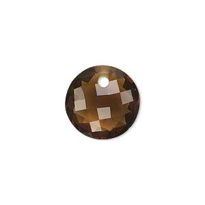 Drop, golden quartz (heated), light to dark, 16mm hand-carved faceted puffed flat round, B+ grade, Mohs hardness 7. Sold individually.