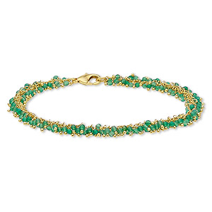 Bracelet, green onyx (dyed) and gold-finished brass, 8mm wide with 2mm faceted round, 7-1/2 inches with lobster claw clasp. Sold individually.