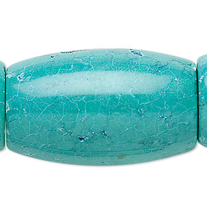 Bead, magnesite (dyed / stabilized), blue, 39x25mm-40x25mm barrel, C grade, Mohs hardness 3-1/2 to 4. Sold per 15-inch strand.