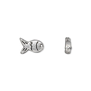 Bead, antique silver-plated &quot;pewter&quot; (zinc-based alloy), 11x7mm fish. Sold per pkg of 50.