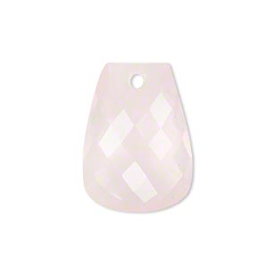 Drop, rose quartz (natural), 24x18mm hand-cut faceted puffed trapezoid, B+ grade, Mohs hardness 7. Sold individually.