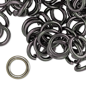 Jump ring, anodized aluminum, gunmetal, 12mm round, 7.9mm inside diameter, 12 gauge. Sold per pkg of 100.
